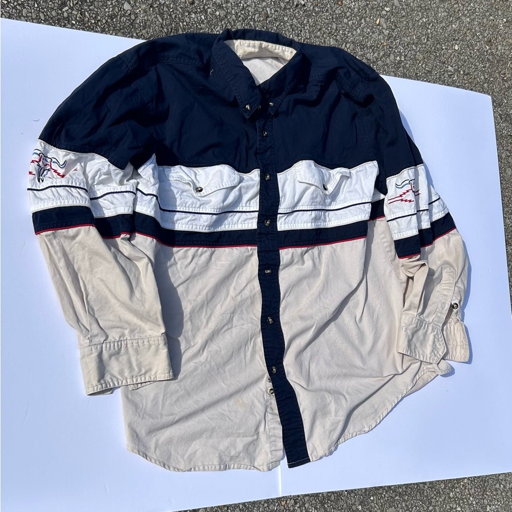Express Riders Western Men Large Embroided Aztec Steer Skull Cowboy Shirt